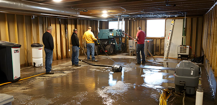 Cleaning Sewage From Basement Floor in Pine Lake